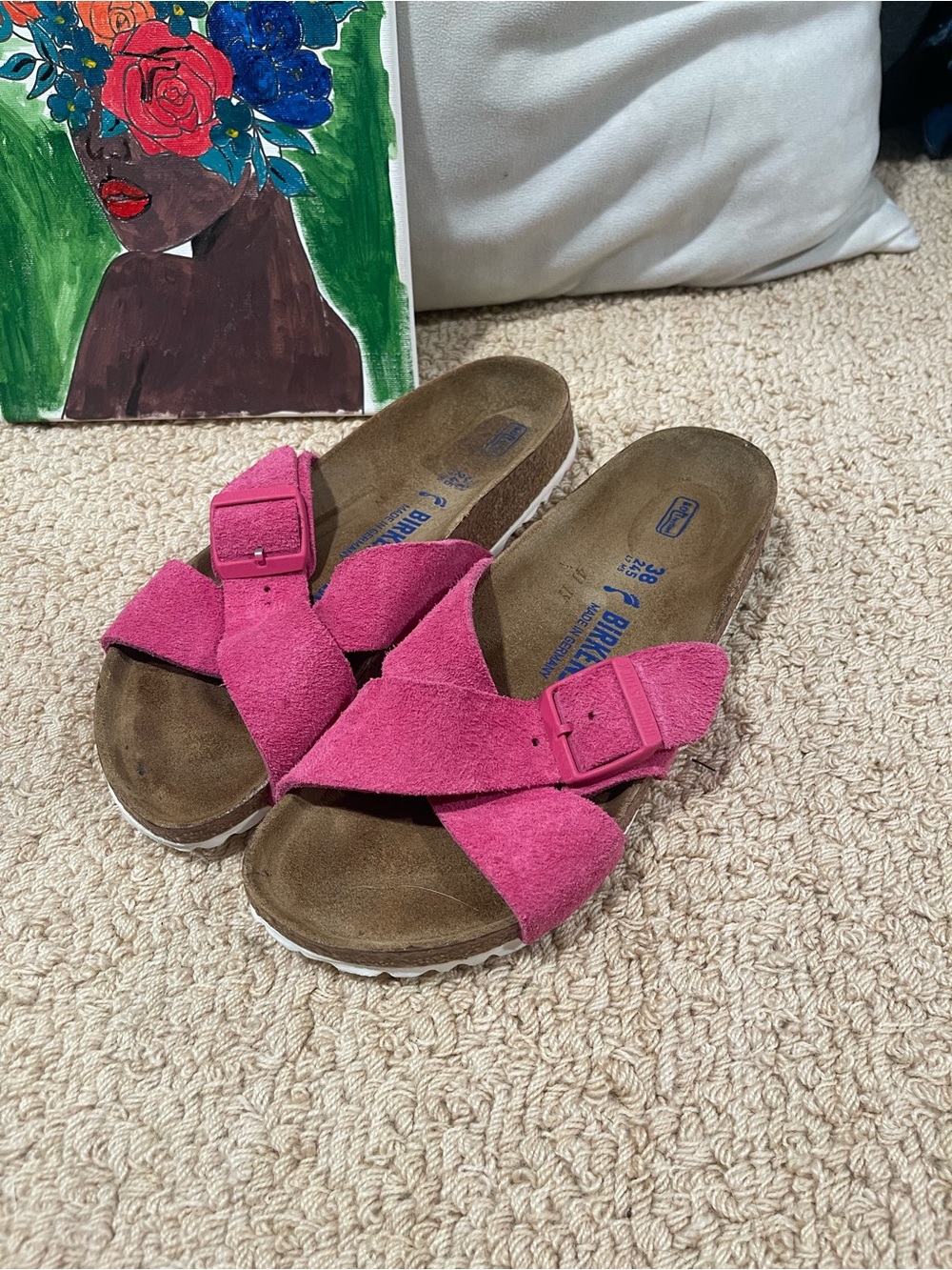 Birkenstock Women's Hot Pink Suede Cross-Strap Sandals